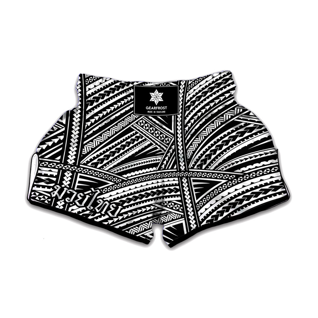 Maori Polynesian Tribal Tattoo Print Muay Thai Boxing Shorts