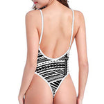 Maori Polynesian Tribal Tattoo Print One Piece High Cut Swimsuit