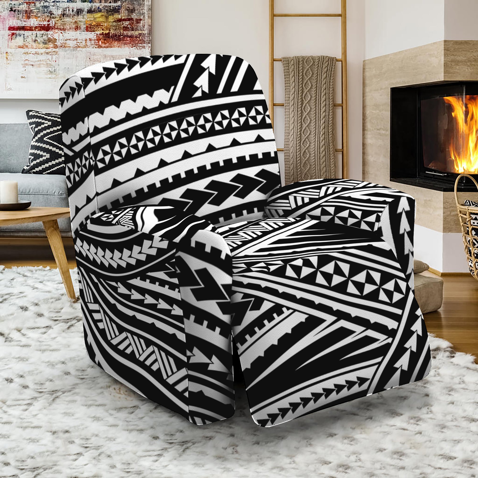 Maori Polynesian Tribal Tattoo Print Recliner Slipcover