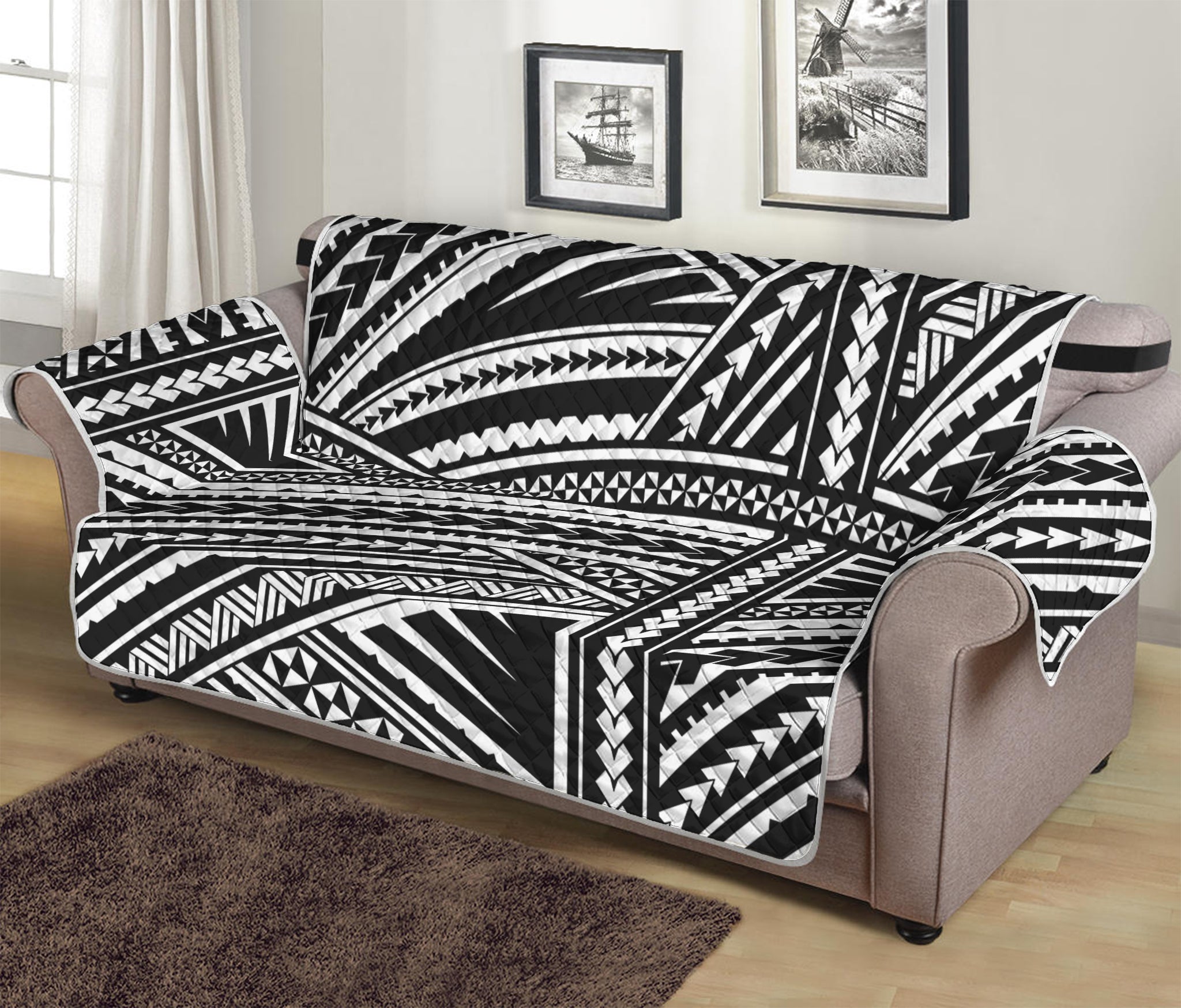 Maori Polynesian Tribal Tattoo Print Sofa Protector