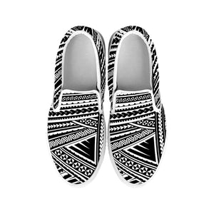 Maori Polynesian Tribal Tattoo Print White Slip On Shoes