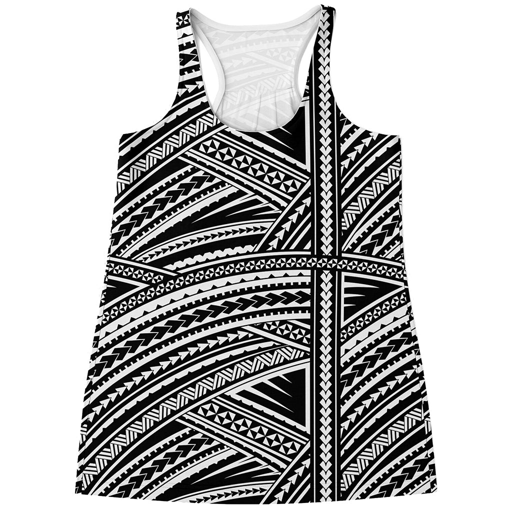 Maori Polynesian Tribal Tattoo Print Women's Racerback Tank Top