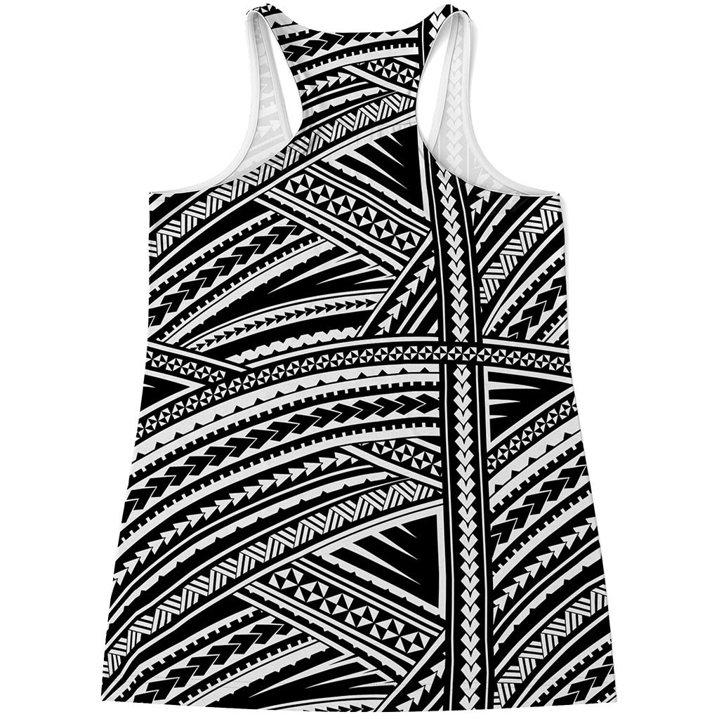 Maori Polynesian Tribal Tattoo Print Women's Racerback Tank Top