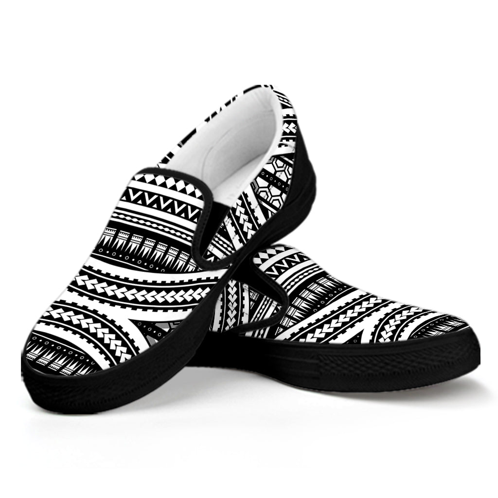 Maori Tattoo Polynesian Tribal Print Black Slip On Shoes