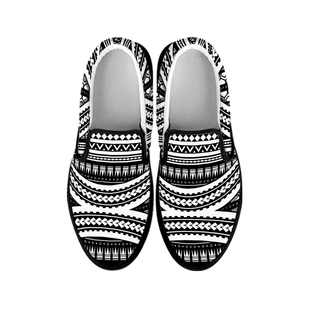 Maori Tattoo Polynesian Tribal Print Black Slip On Shoes