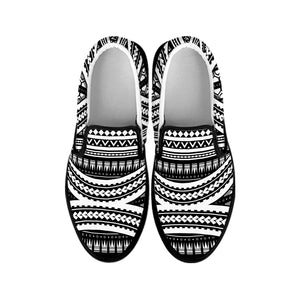 Maori Tattoo Polynesian Tribal Print Black Slip On Shoes