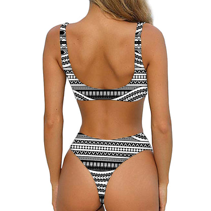 Maori Tattoo Polynesian Tribal Print Front Bow Tie Bikini