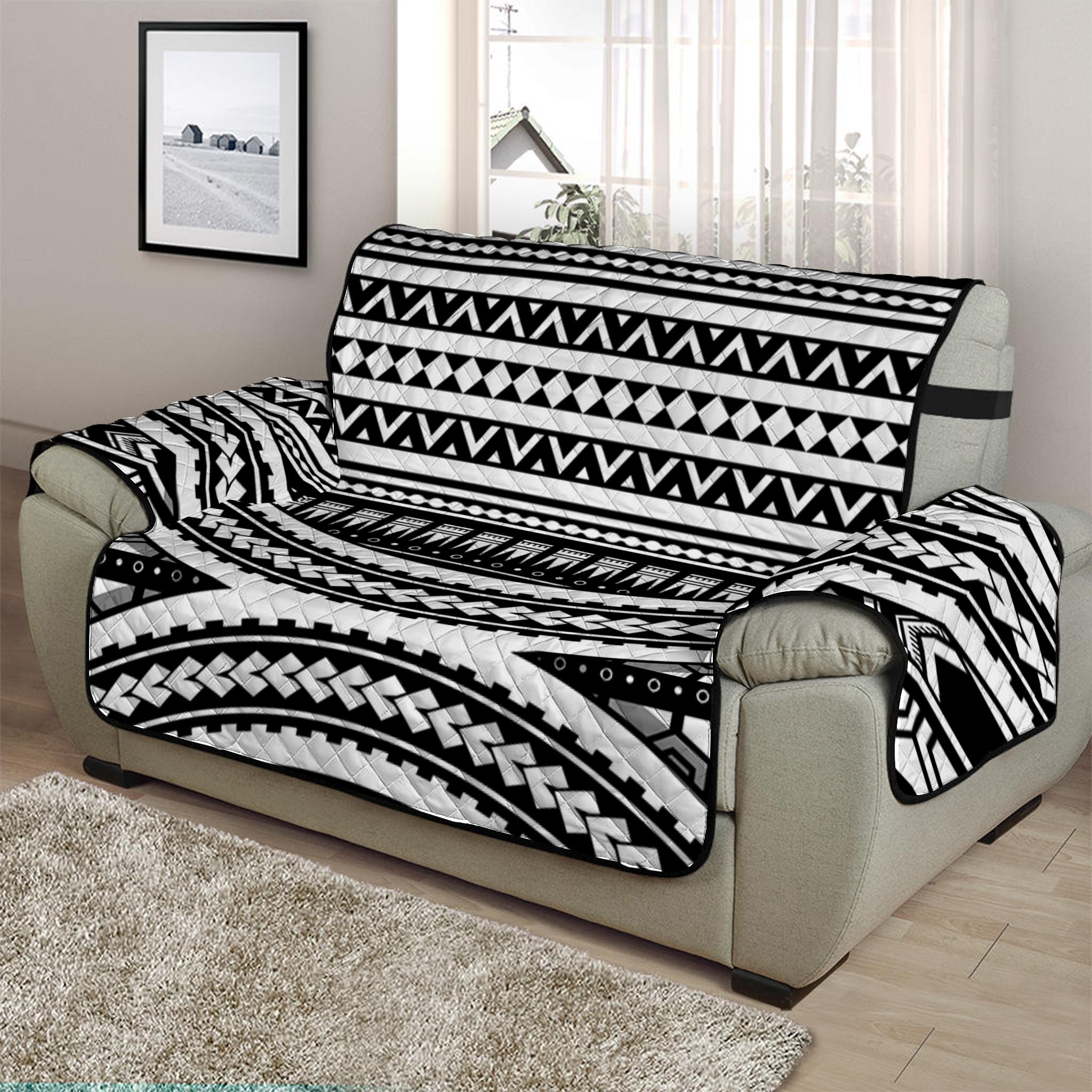 Maori Tattoo Polynesian Tribal Print Half Sofa Protector