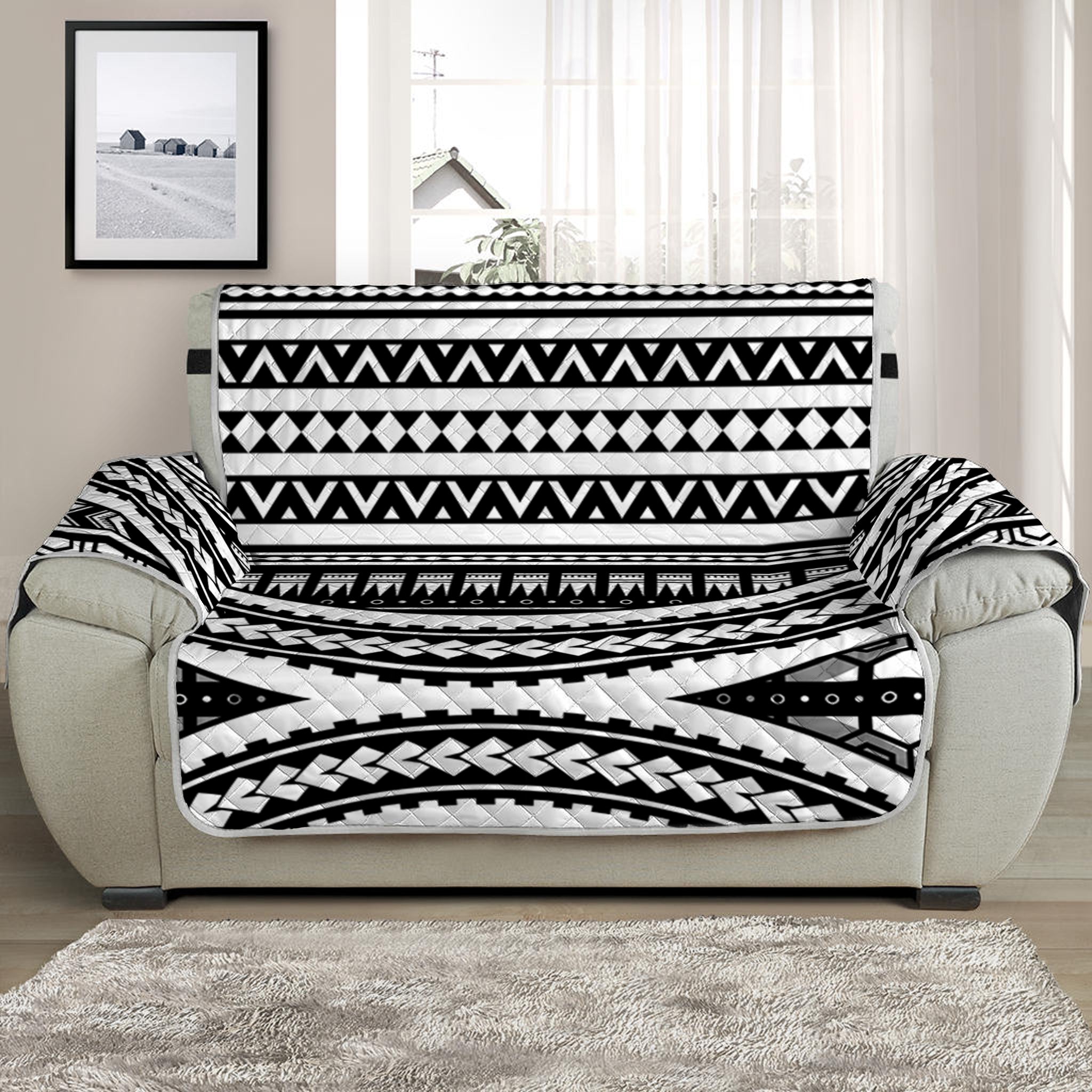 Maori Tattoo Polynesian Tribal Print Half Sofa Protector