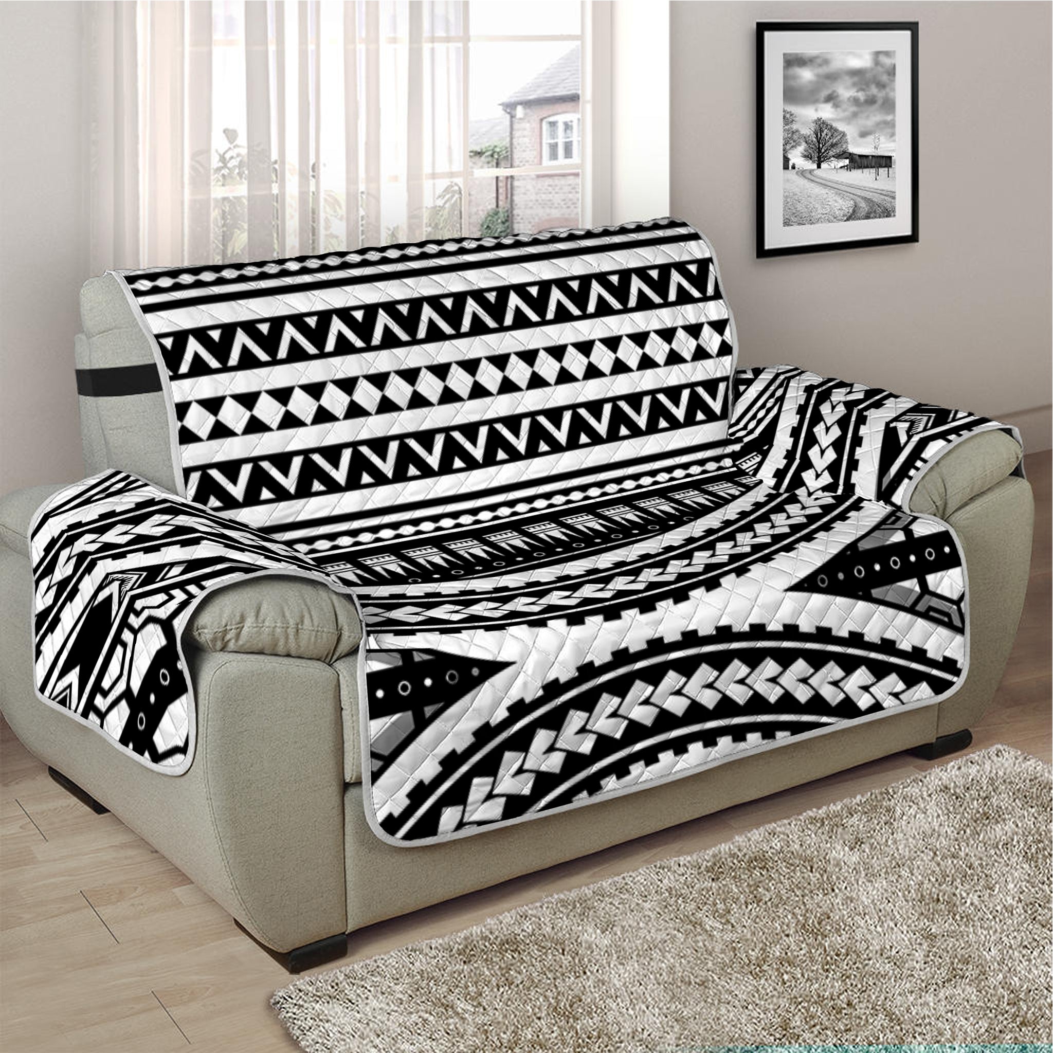 Maori Tattoo Polynesian Tribal Print Half Sofa Protector