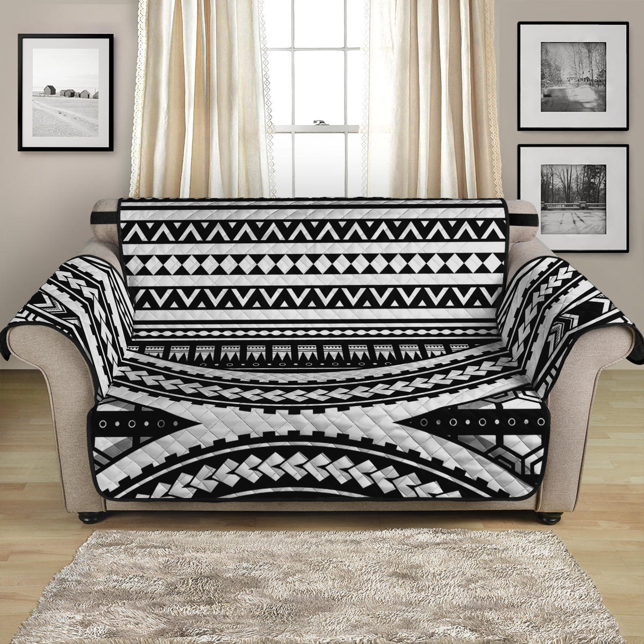 Maori Tattoo Polynesian Tribal Print Loveseat Protector