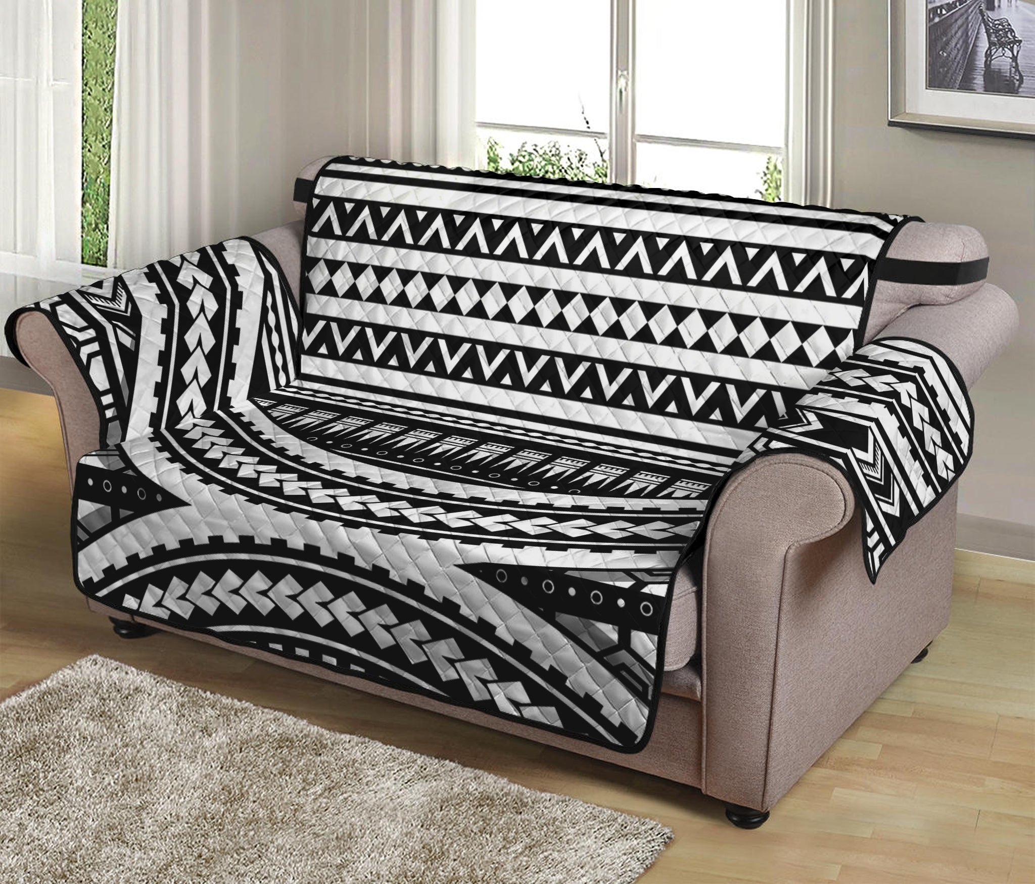 Maori Tattoo Polynesian Tribal Print Loveseat Protector