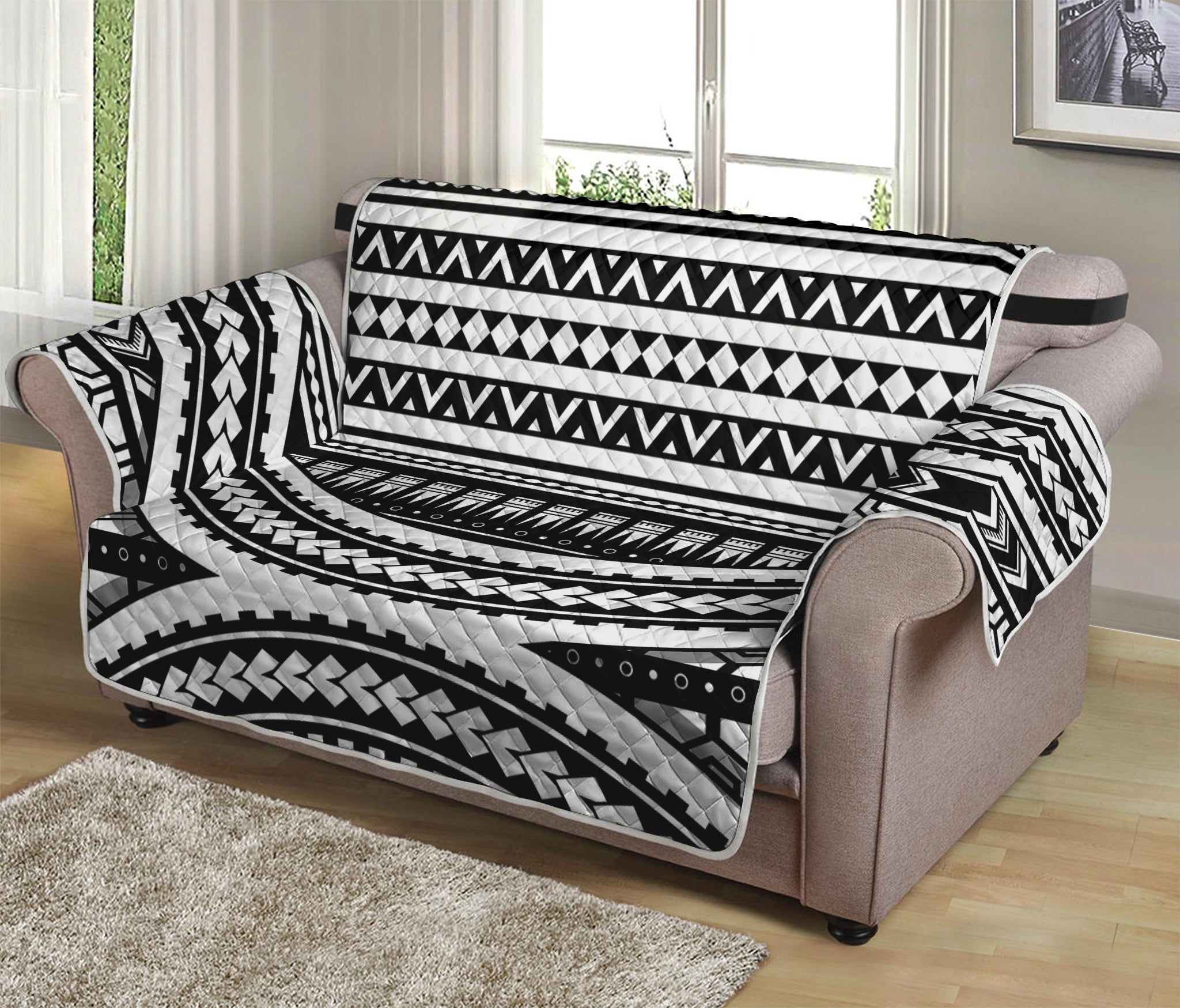 Maori Tattoo Polynesian Tribal Print Loveseat Protector