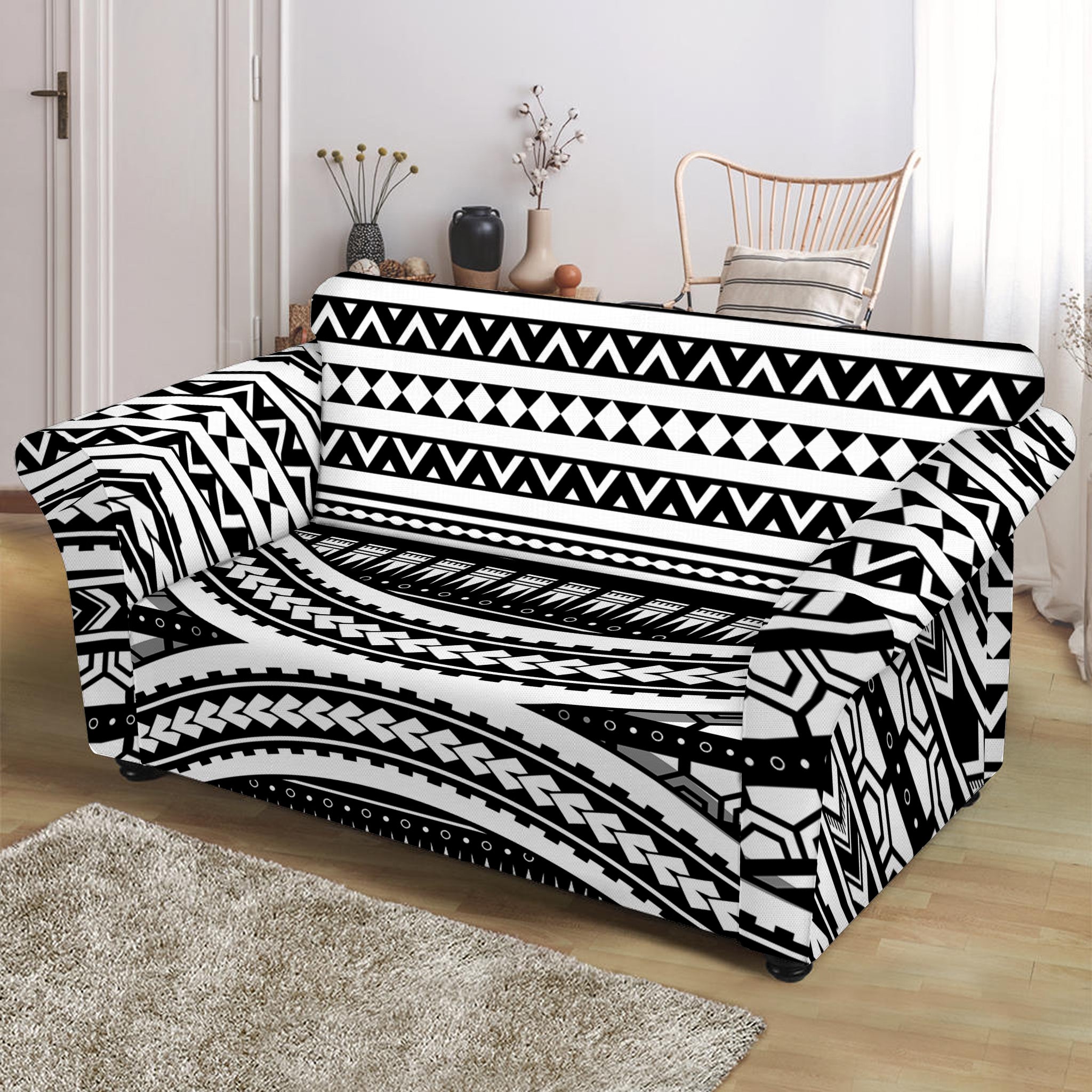 Maori Tattoo Polynesian Tribal Print Loveseat Slipcover