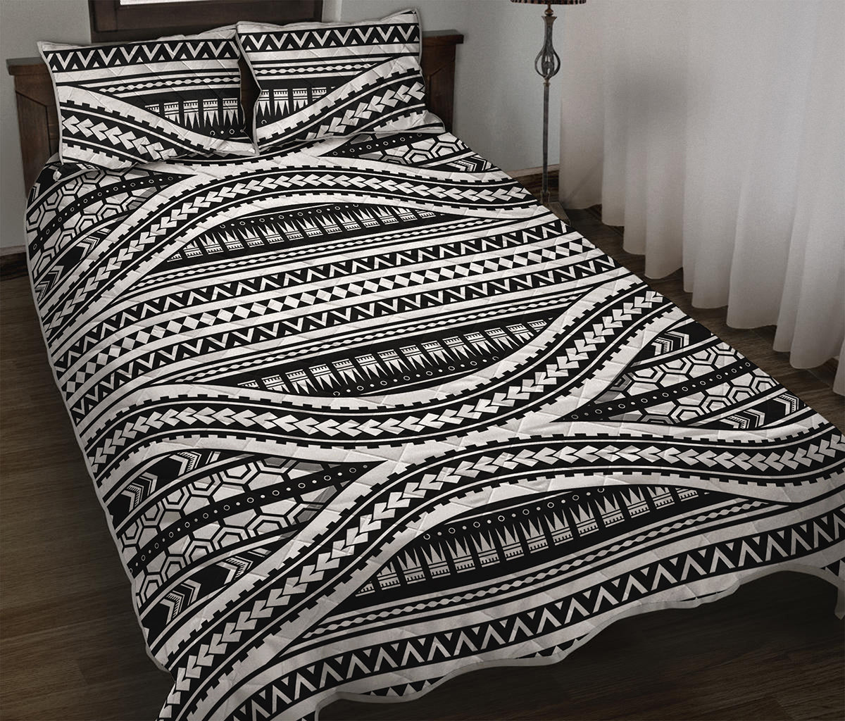 Maori Tattoo Polynesian Tribal Print Quilt Bed Set