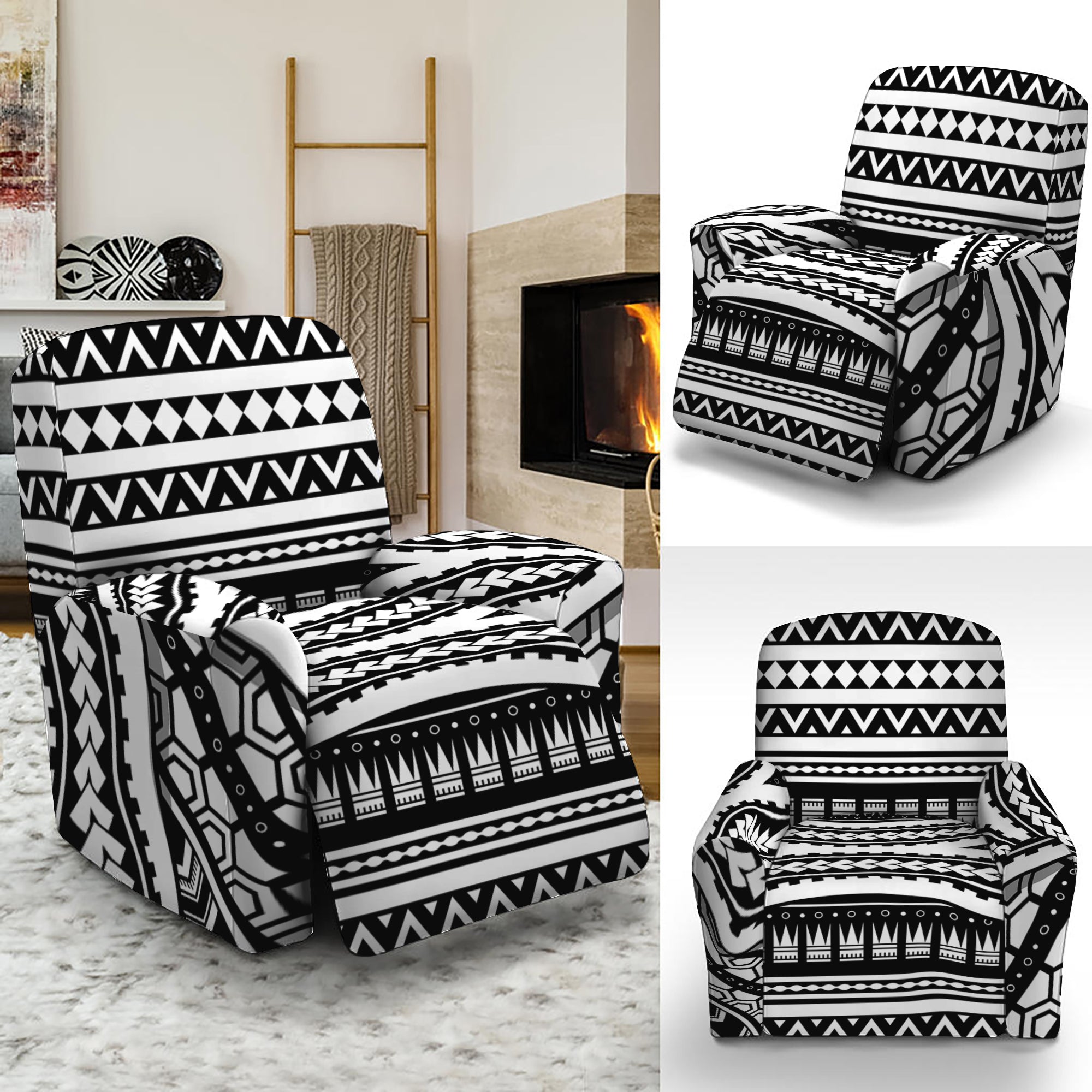 Maori Tattoo Polynesian Tribal Print Recliner Slipcover