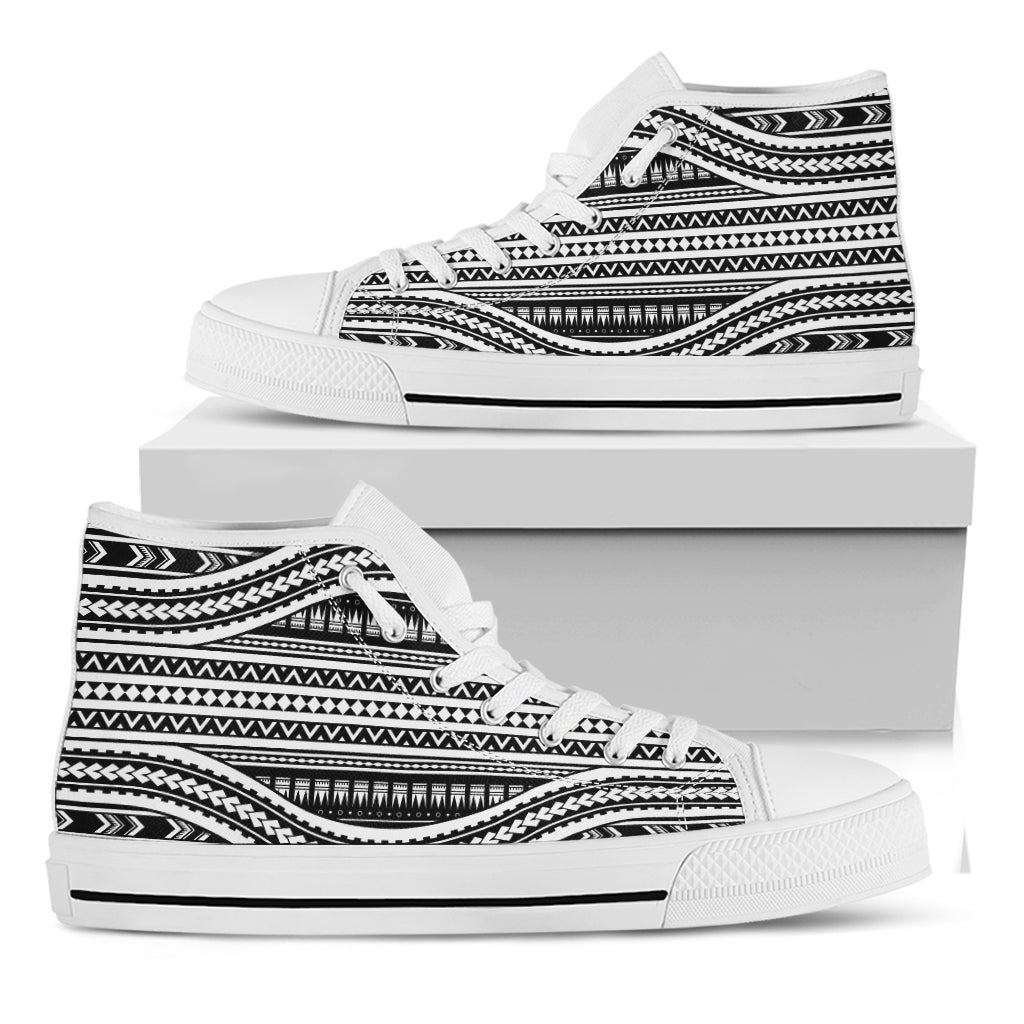 Maori Tattoo Polynesian Tribal Print White High Top Shoes