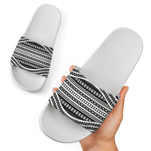 Maori Tattoo Polynesian Tribal Print White Slide Sandals