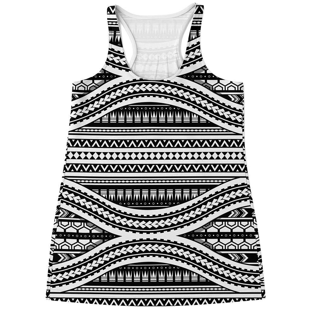 Maori Tattoo Polynesian Tribal Print Women's Racerback Tank Top