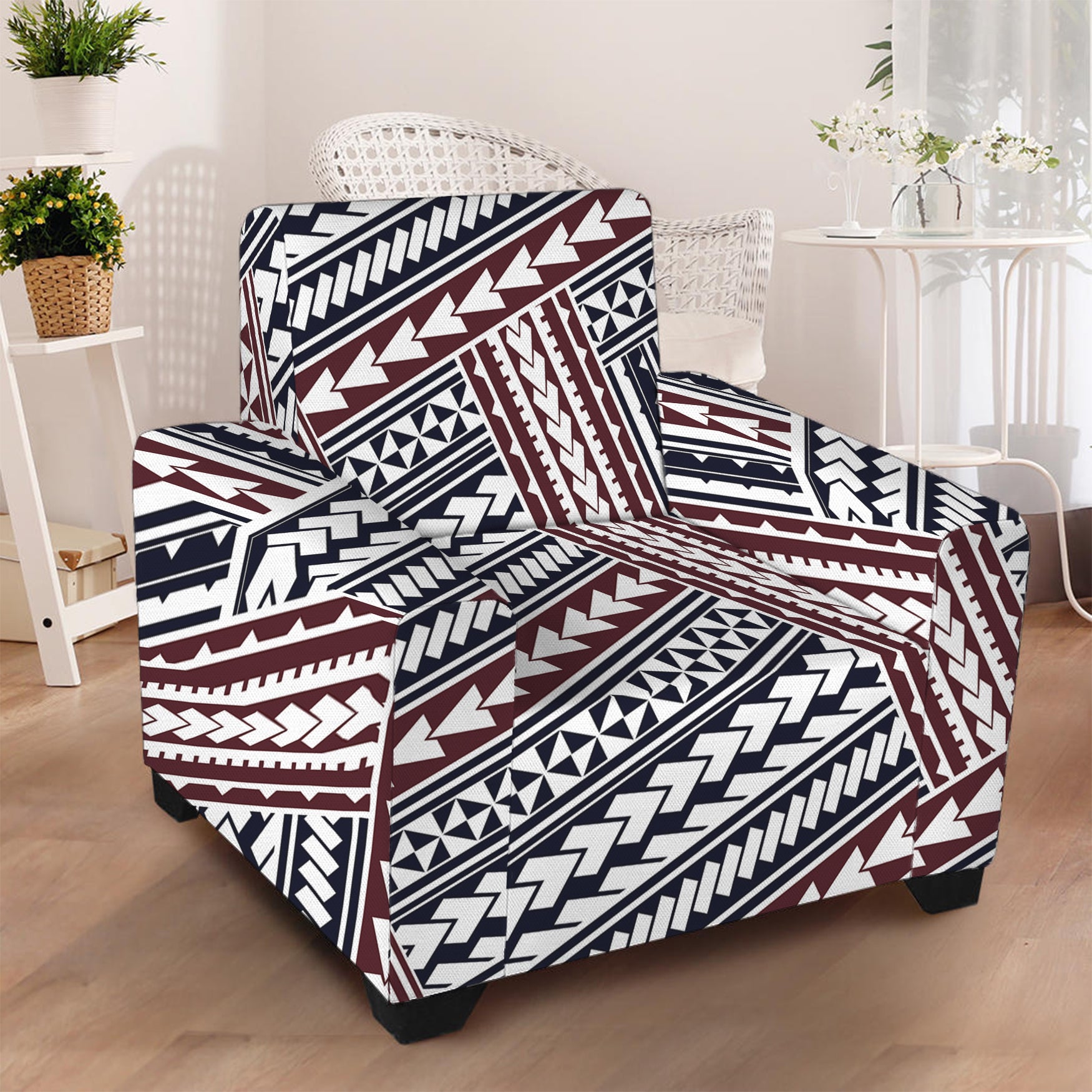 Maori Tribal Pattern Print Armchair Slipcover