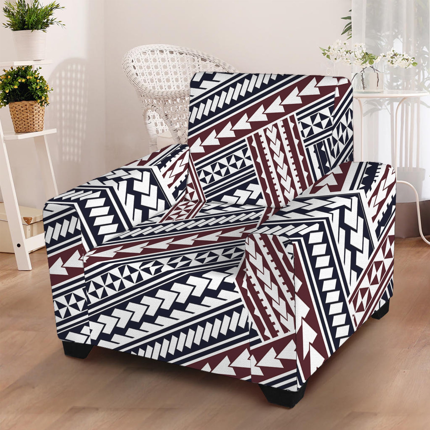 Maori Tribal Pattern Print Armchair Slipcover