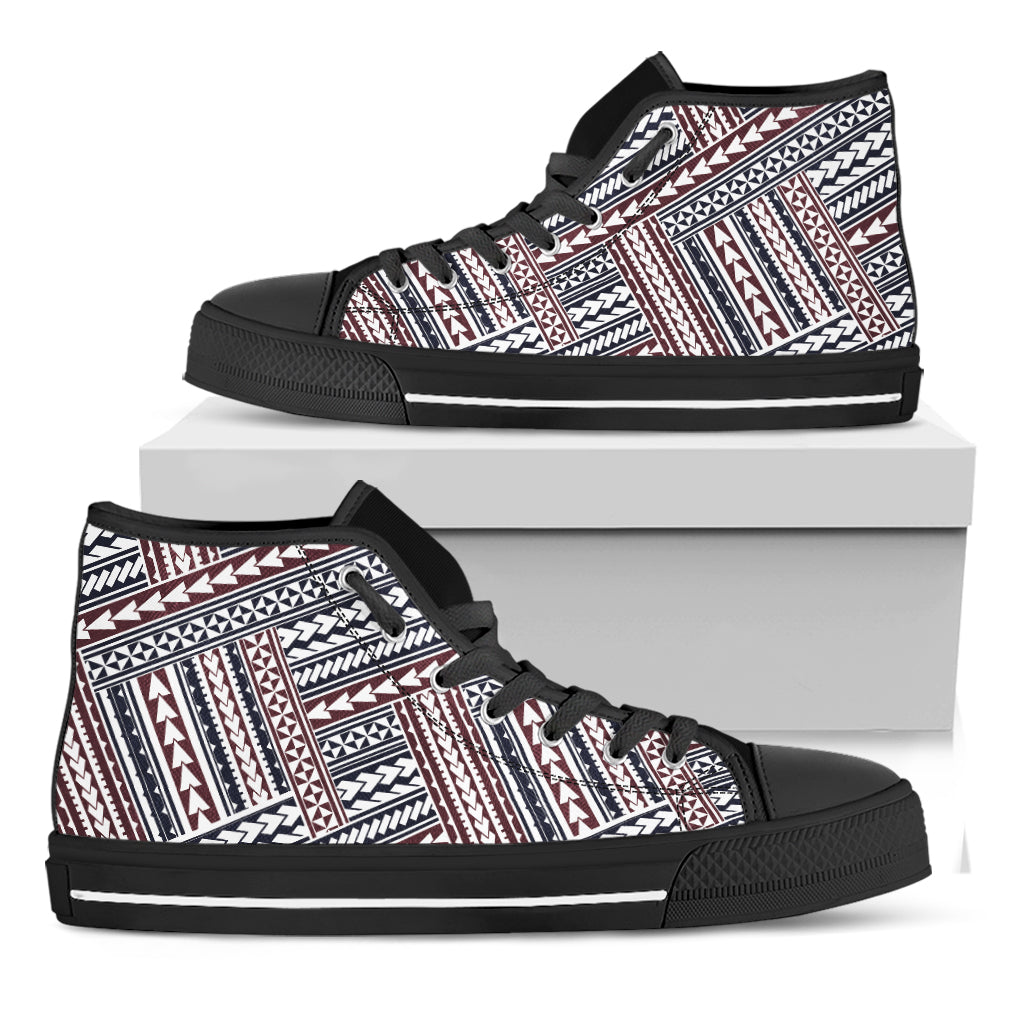 Maori Tribal Pattern Print Black High Top Shoes