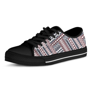 Maori Tribal Pattern Print Black Low Top Shoes