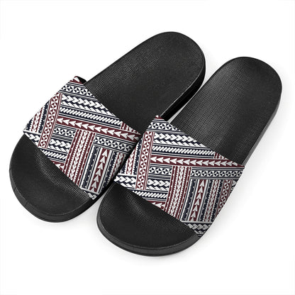 Maori Tribal Pattern Print Black Slide Sandals