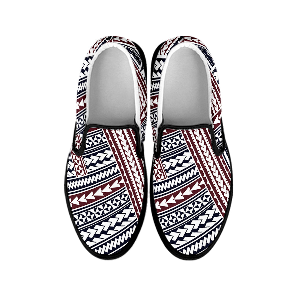 Maori Tribal Pattern Print Black Slip On Shoes