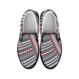 Maori Tribal Pattern Print Black Slip On Shoes