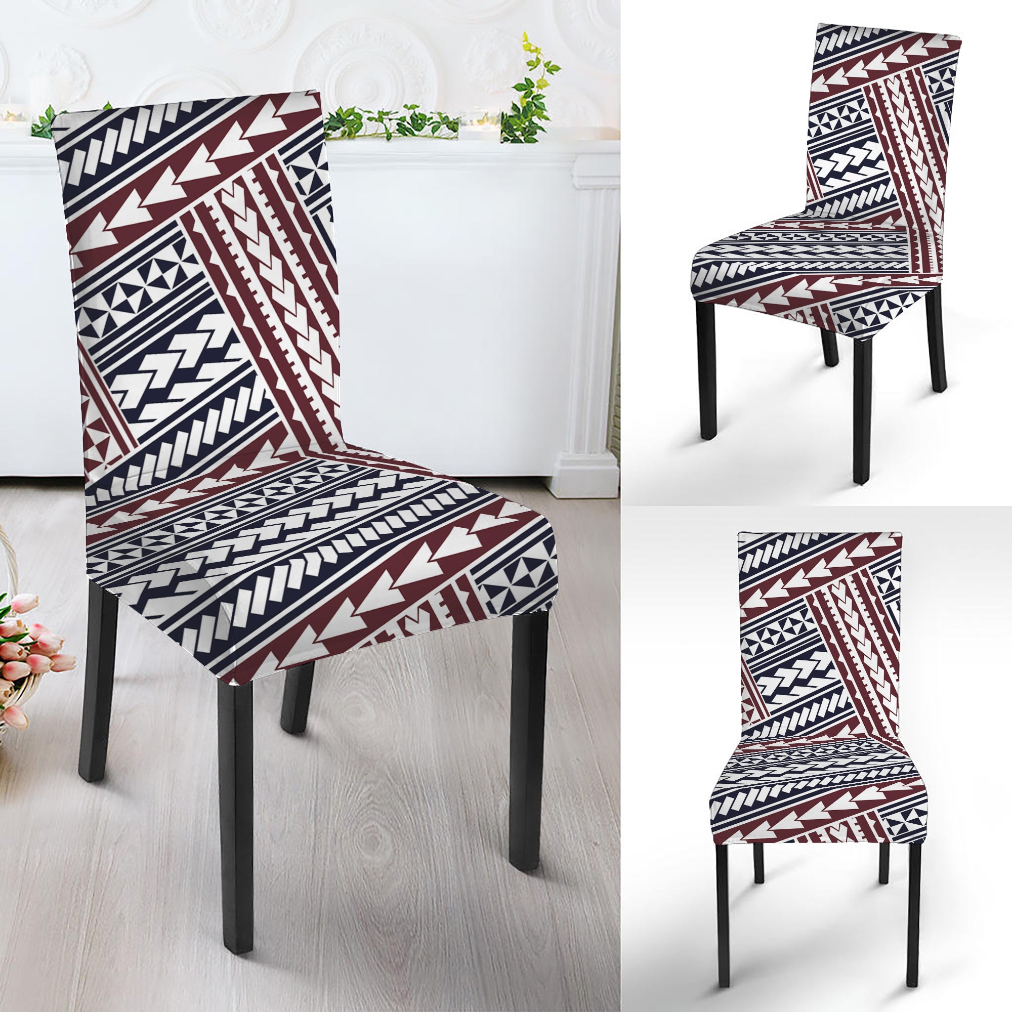 Maori Tribal Pattern Print Dining Chair Slipcover