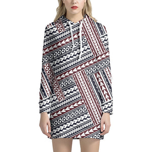 Maori Tribal Pattern Print Hoodie Dress