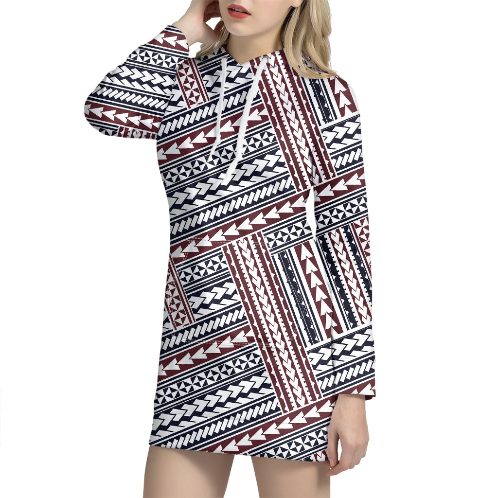 Maori Tribal Pattern Print Hoodie Dress