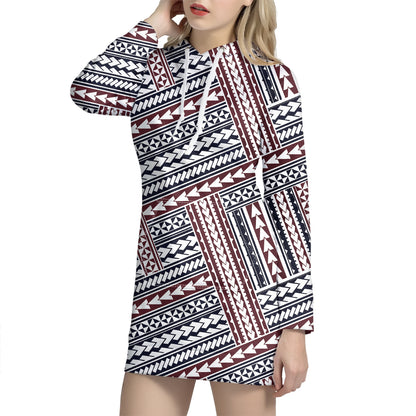 Maori Tribal Pattern Print Hoodie Dress