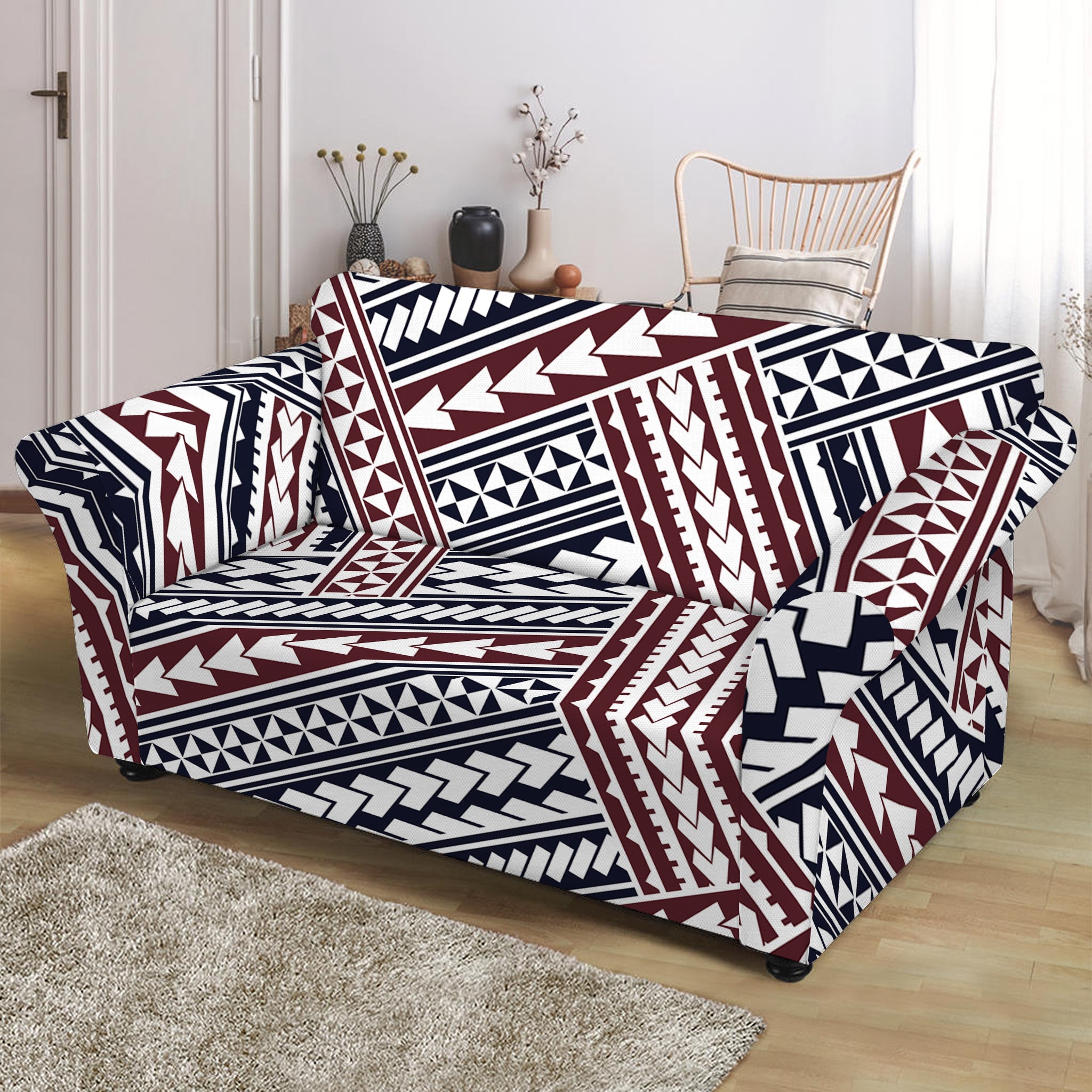 Maori Tribal Pattern Print Loveseat Slipcover