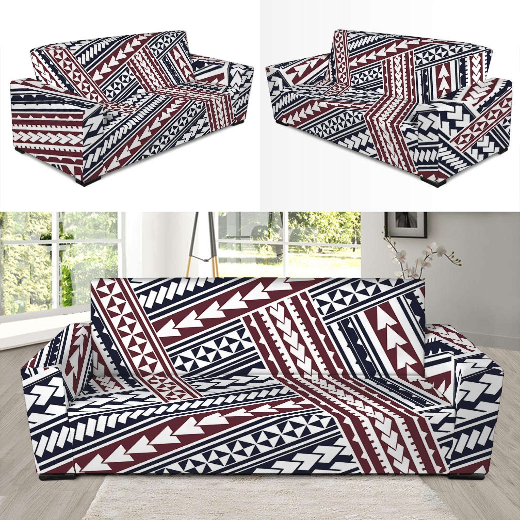 Maori Tribal Pattern Print Sofa Slipcover