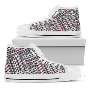 Maori Tribal Pattern Print White High Top Shoes