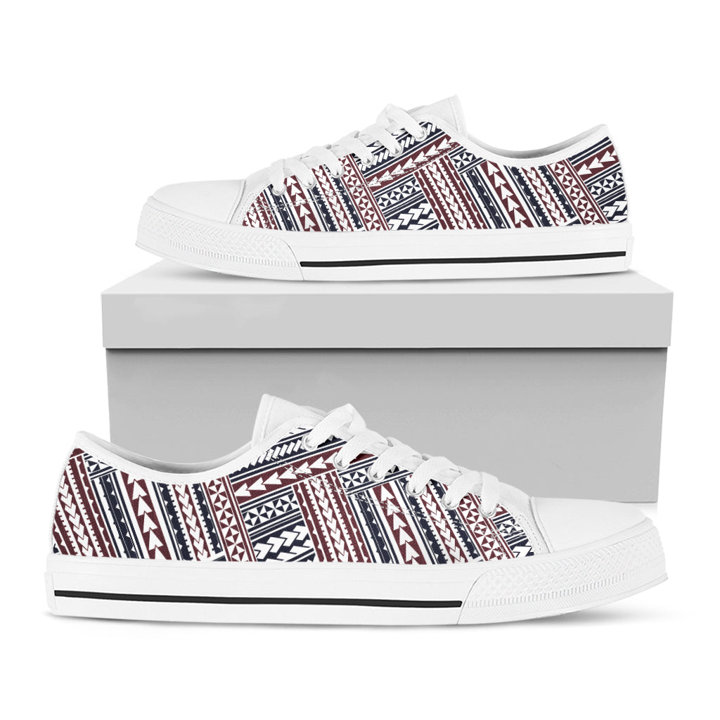 Maori Tribal Pattern Print White Low Top Shoes