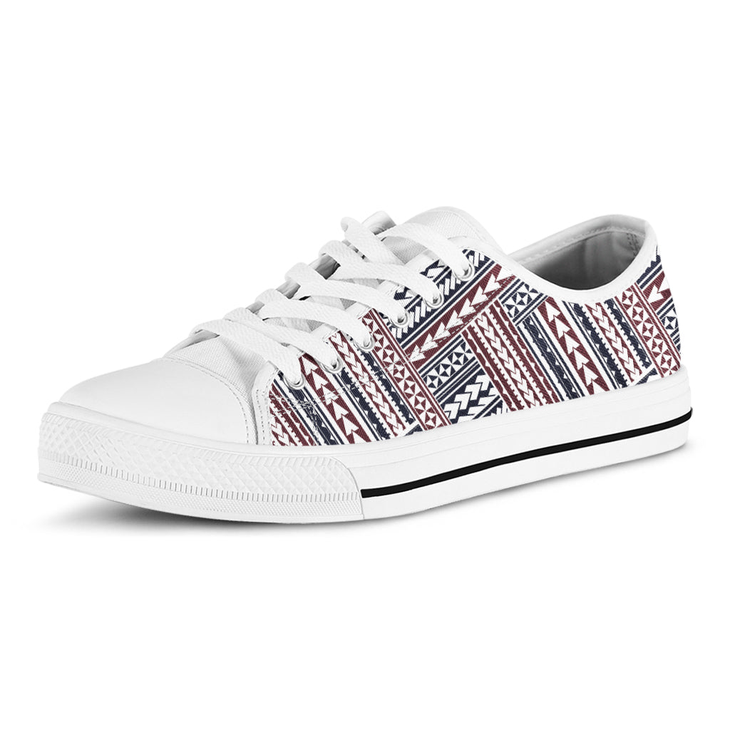 Maori Tribal Pattern Print White Low Top Shoes