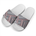 Maori Tribal Pattern Print White Slide Sandals