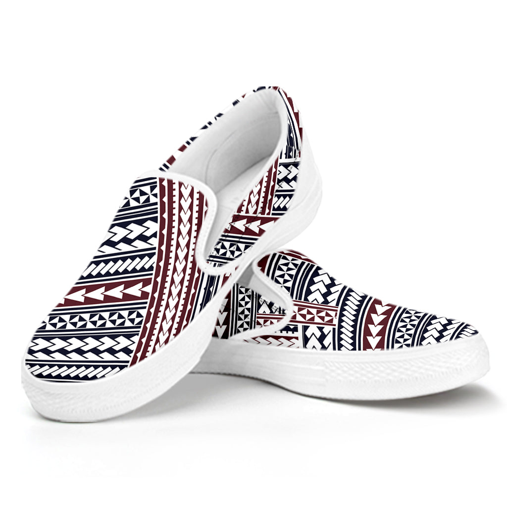 Maori Tribal Pattern Print White Slip On Shoes