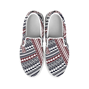 Maori Tribal Pattern Print White Slip On Shoes