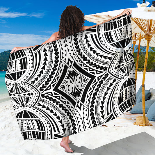 Maori Tribal Polynesian Tattoo Print Beach Sarong Wrap