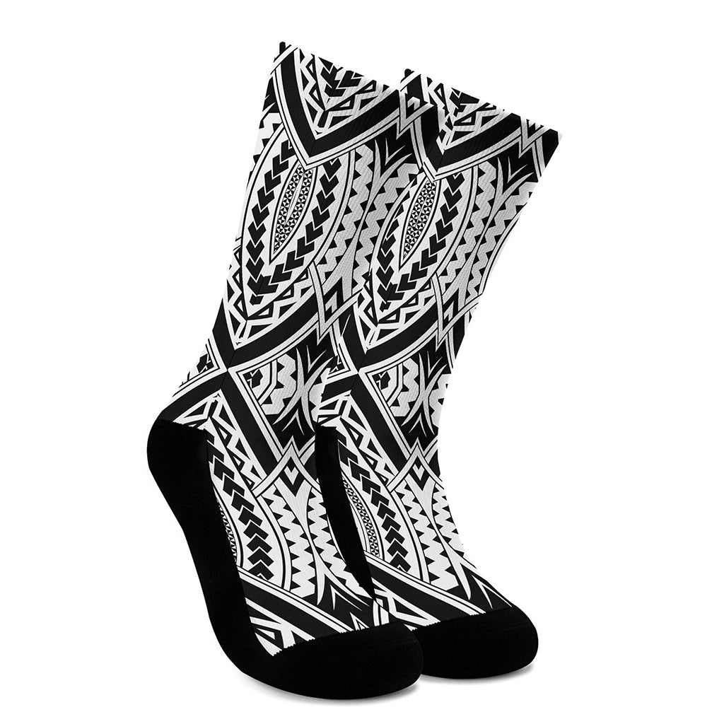 Maori Tribal Polynesian Tattoo Print Crew Socks