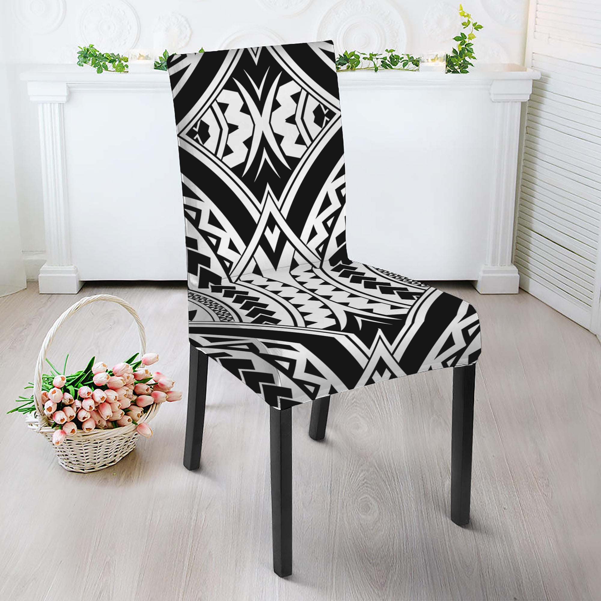 Maori Tribal Polynesian Tattoo Print Dining Chair Slipcover