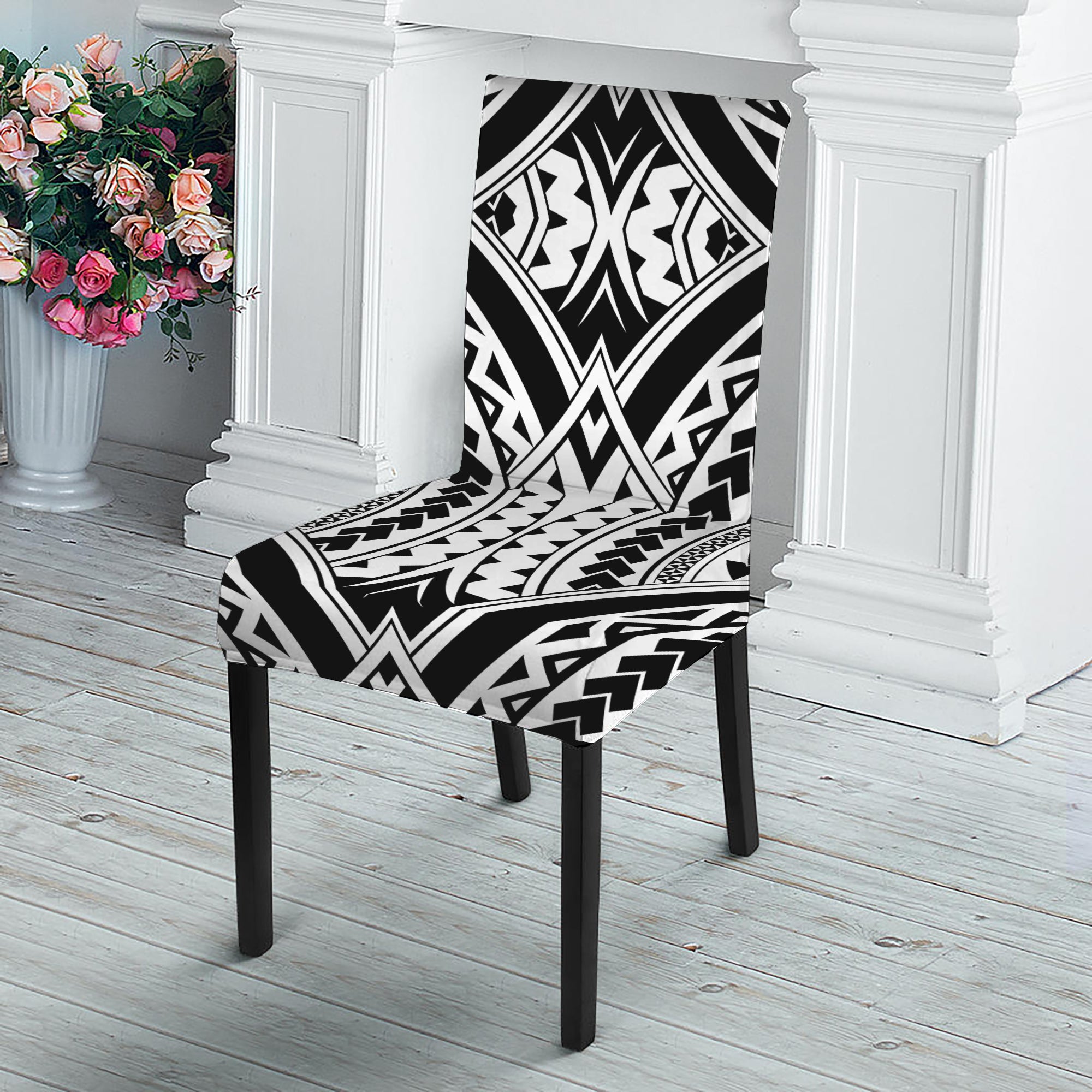 Maori Tribal Polynesian Tattoo Print Dining Chair Slipcover