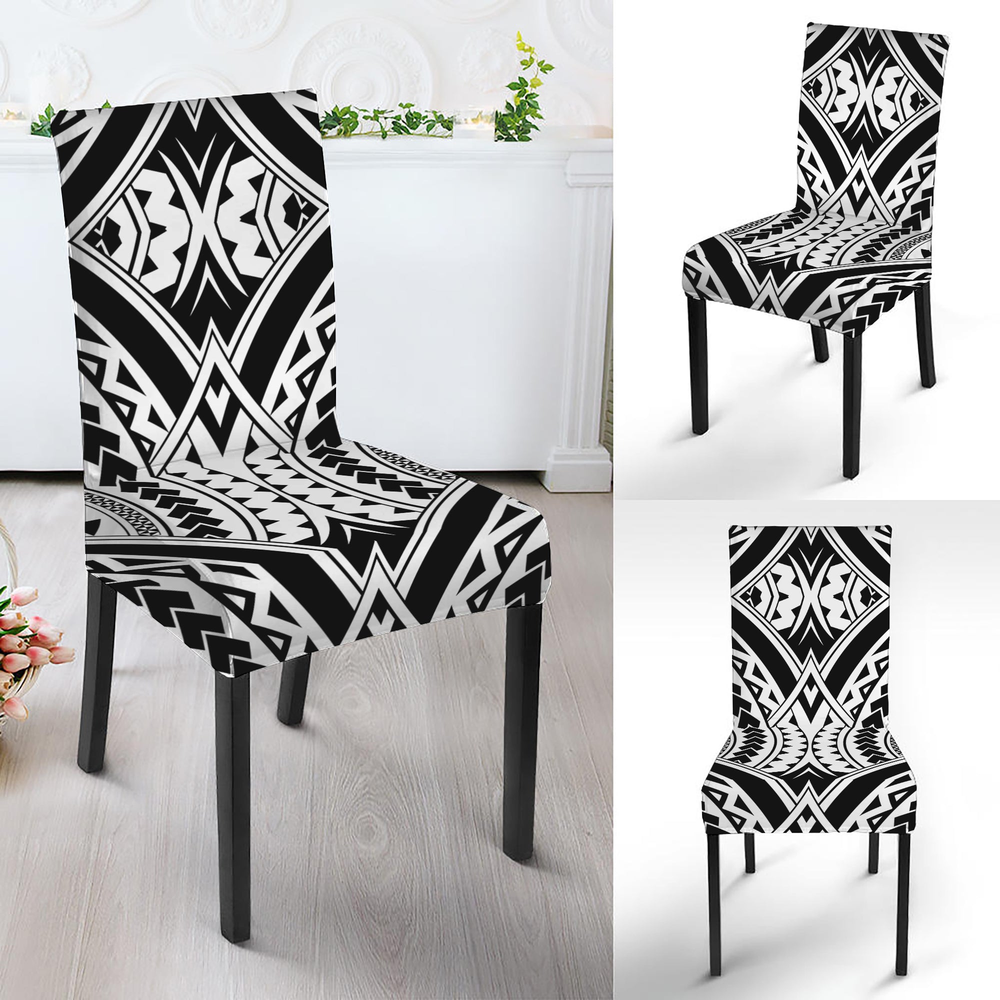 Maori Tribal Polynesian Tattoo Print Dining Chair Slipcover