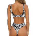 Maori Tribal Polynesian Tattoo Print Front Bow Tie Bikini