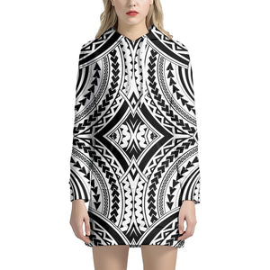 Maori Tribal Polynesian Tattoo Print Hoodie Dress