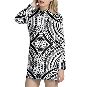 Maori Tribal Polynesian Tattoo Print Hoodie Dress